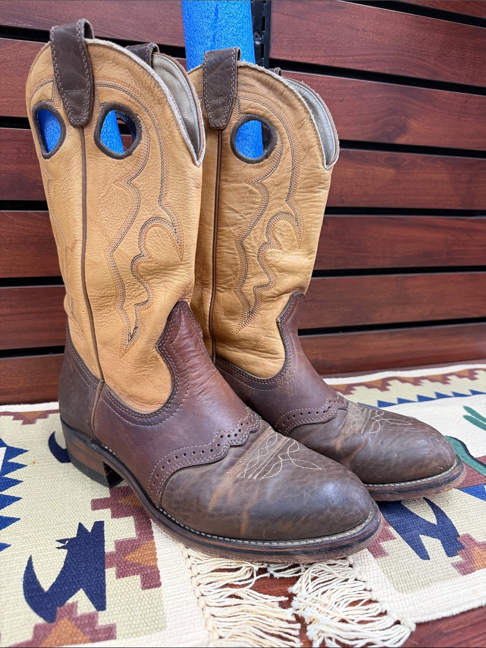 Men's Two-Tone Brown & Tan Western Pull-On Cowboy Boots